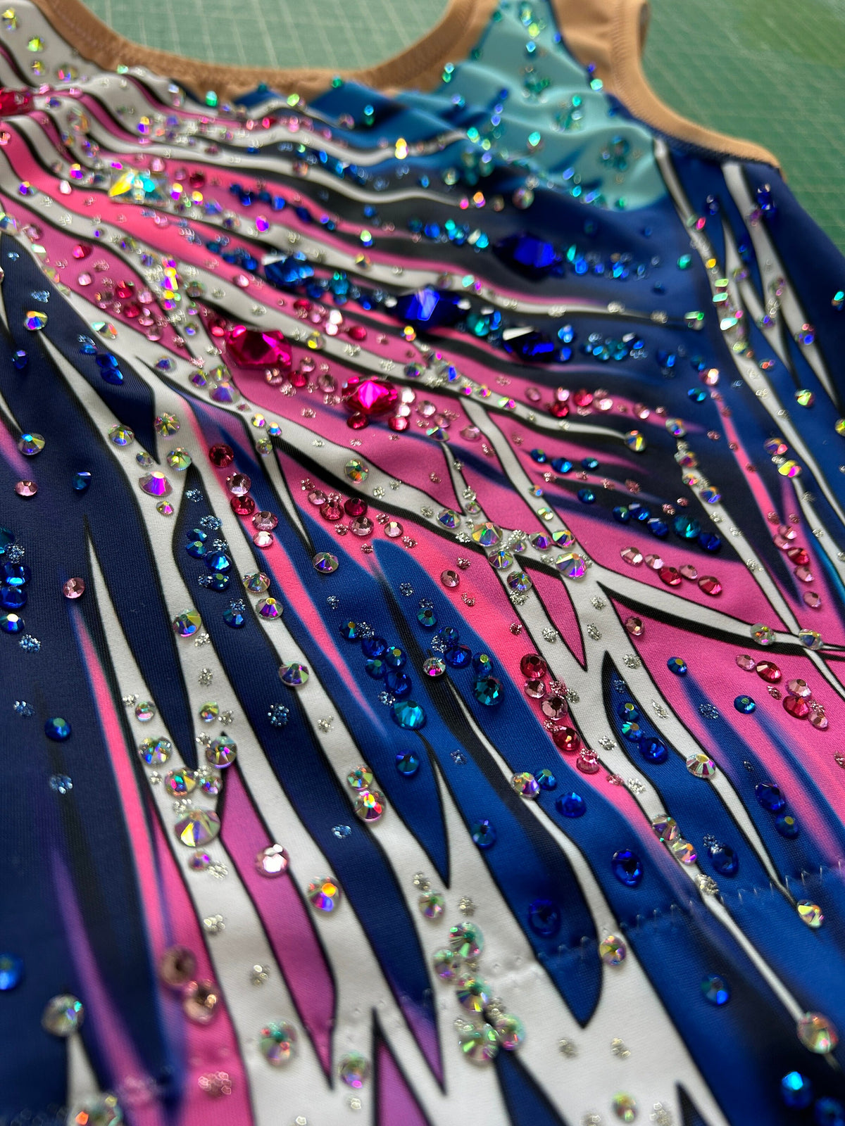 Skating Leotard NEON – Blue, Purple, Fuchsia Pink, Turquoise and White – Girls/Women – Customizable with Rhinestones