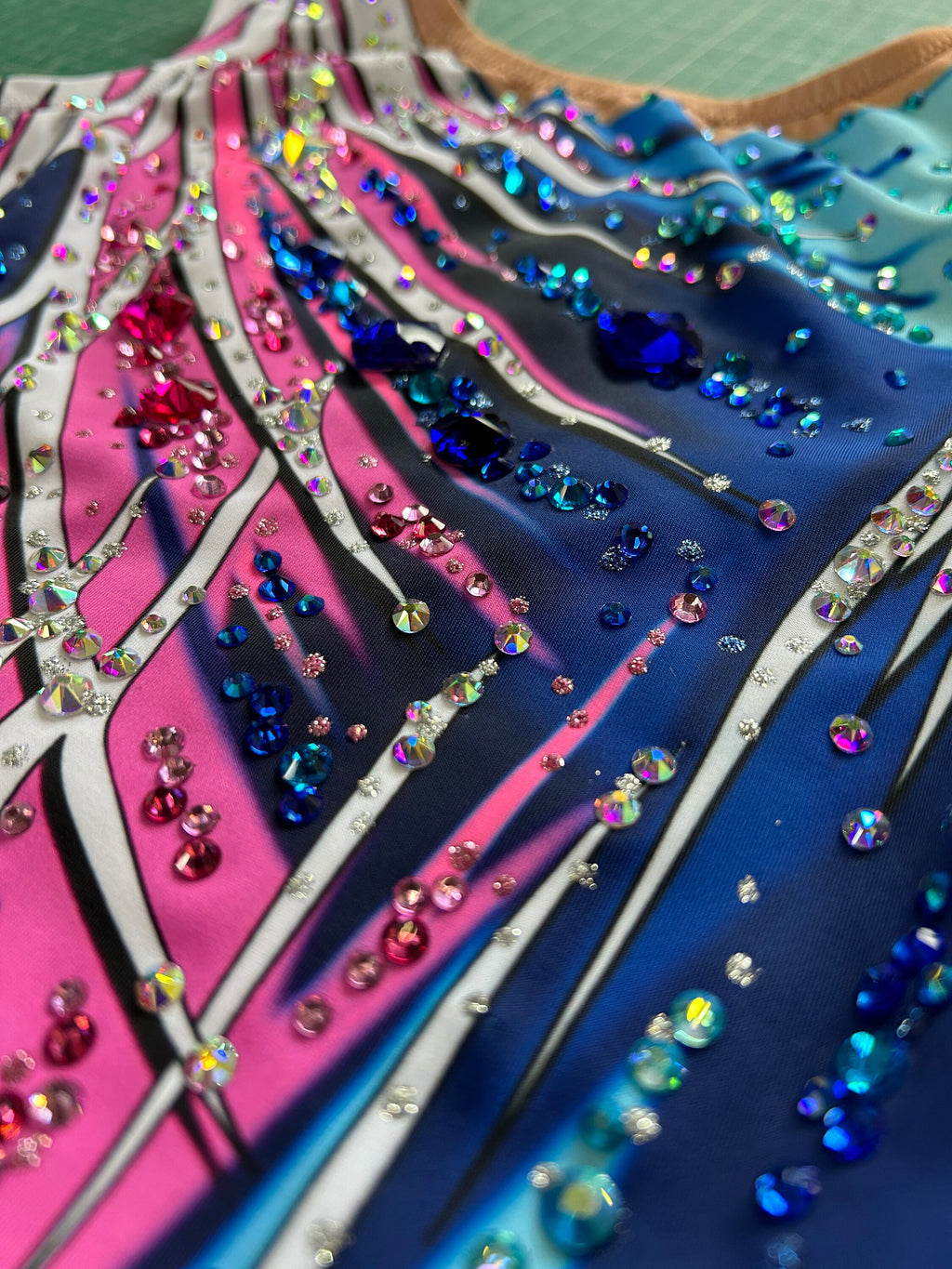 Skating Leotard NEON – Blue, Purple, Fuchsia Pink, Turquoise and White – Girls/Women – Customizable with Rhinestones
