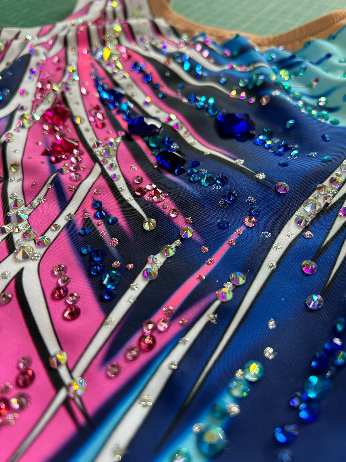 Skating Leotard NEON – Blue, Purple, Fuchsia Pink, Turquoise and White – Girls/Women – Customizable with Rhinestones
