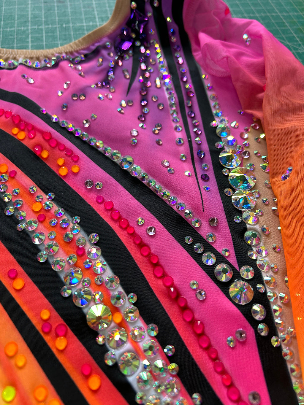 Dance Leotard LILY – Fuchsia Pink, Neon Yellow, Orange, Lime Green and Black – Girls/Women – Customizable with Rhinestones