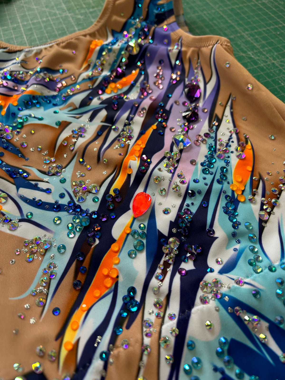 Skating Leotard ZIP – Blue, Lilac and Orange – Girls & Women – Customizable with Rhinestones