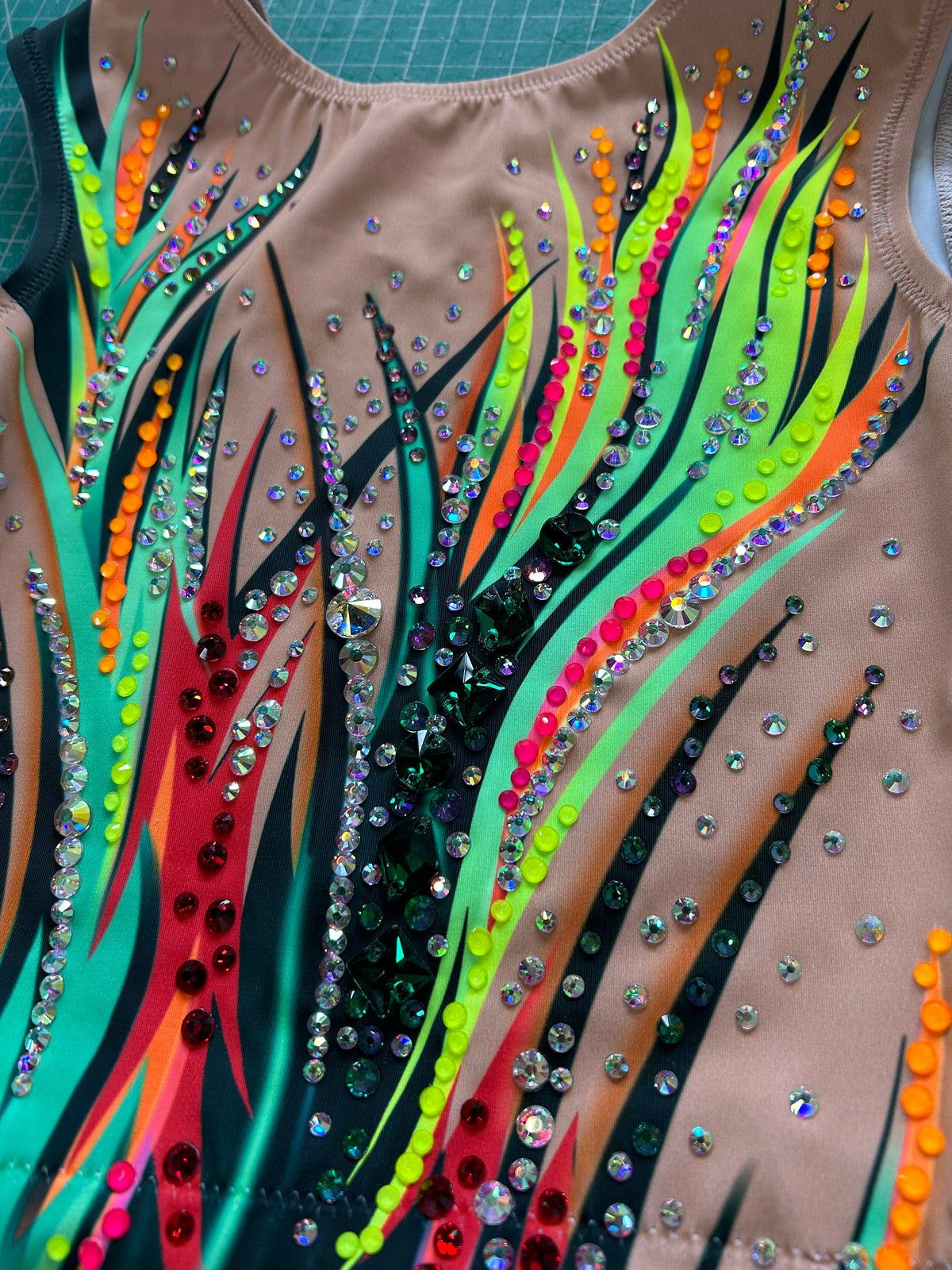 Ballet & Dance Leotard CIRCA – Neon Multicolour Green and Yellow on Black – Girls & Women with Rhinestones