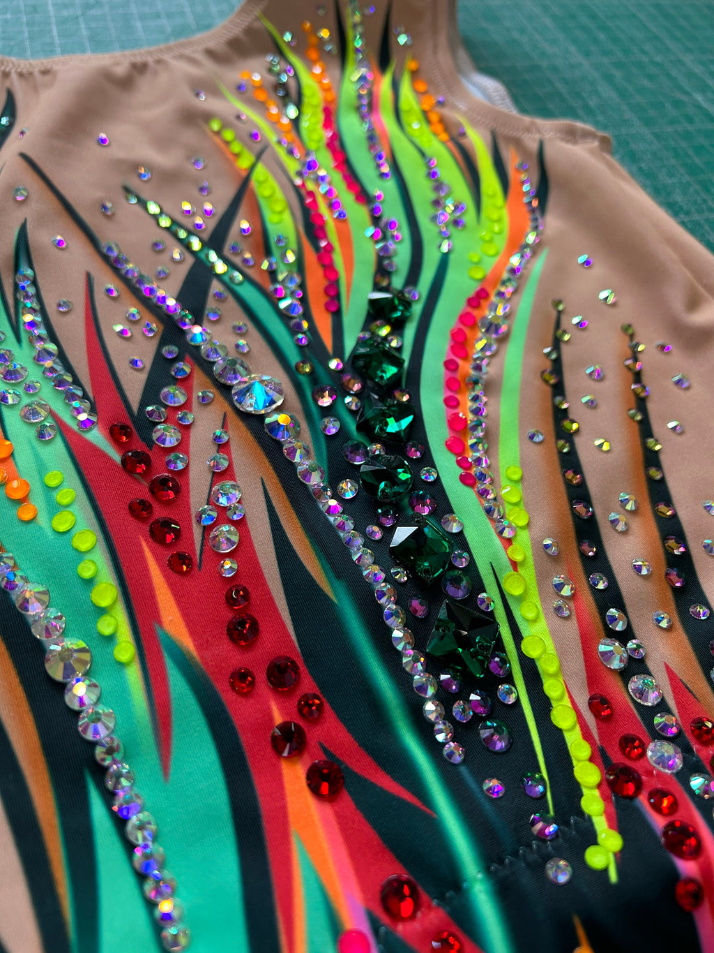 Ballet & Dance Leotard CIRCA – Neon Multicolour Green and Yellow on Black – Girls & Women with Rhinestones