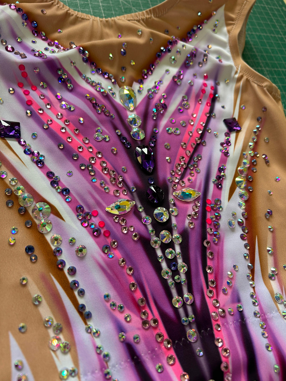 Figure Skating Leotard GLOW – Fuchsia Pink, Lilac and White – Girls & Women, Sleeveless, Customizable with Rhinestones