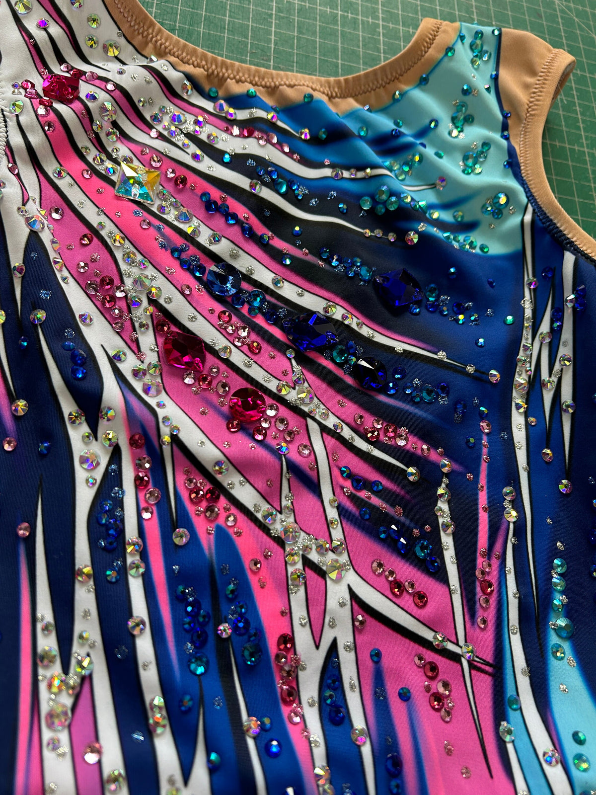 Skating Leotard NEON – Blue, Purple, Fuchsia Pink, Turquoise and White – Girls/Women – Customizable with Rhinestones