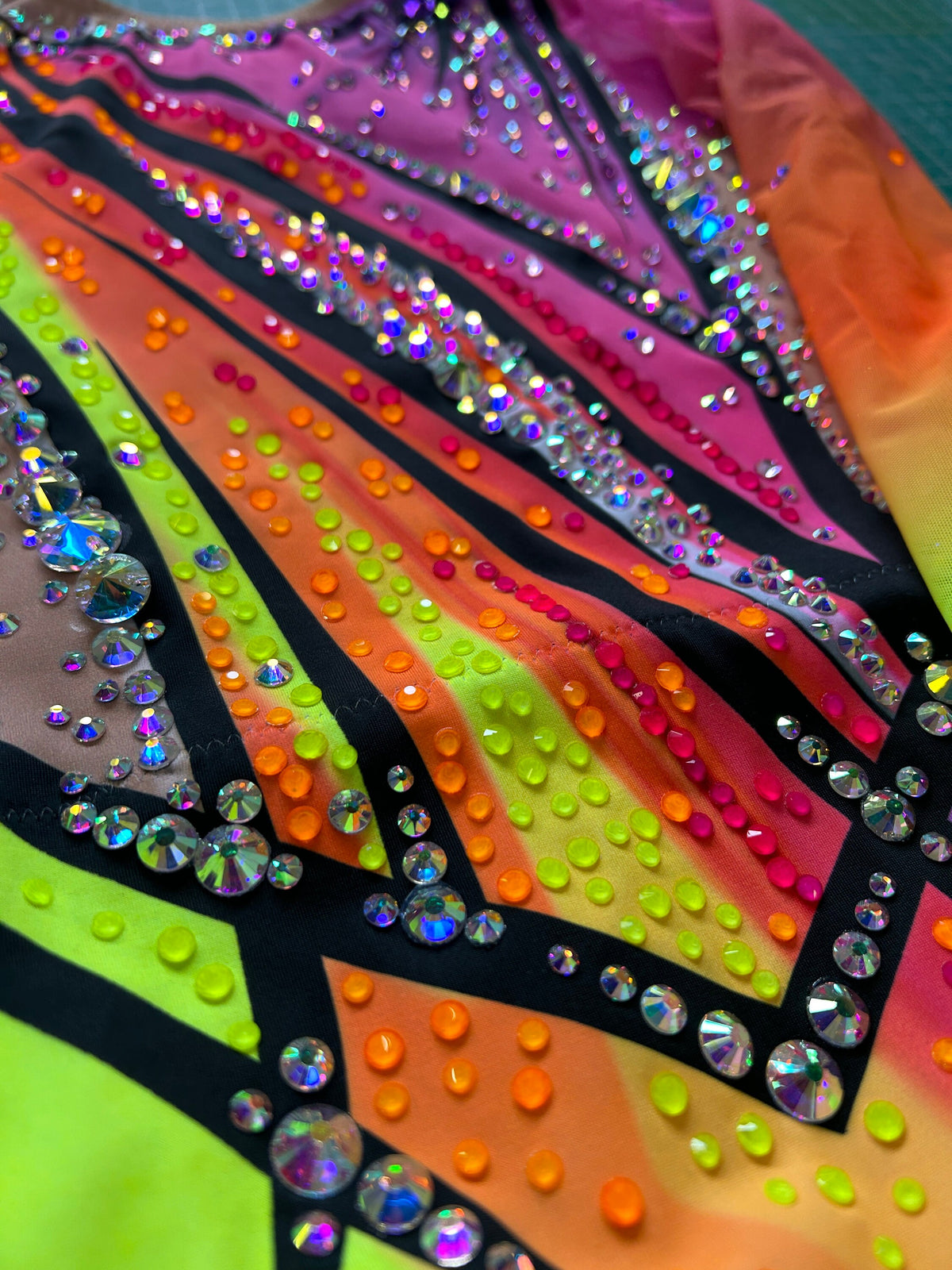 Dance Leotard LILY – Fuchsia Pink, Neon Yellow, Orange, Lime Green and Black – Girls/Women – Customizable with Rhinestones