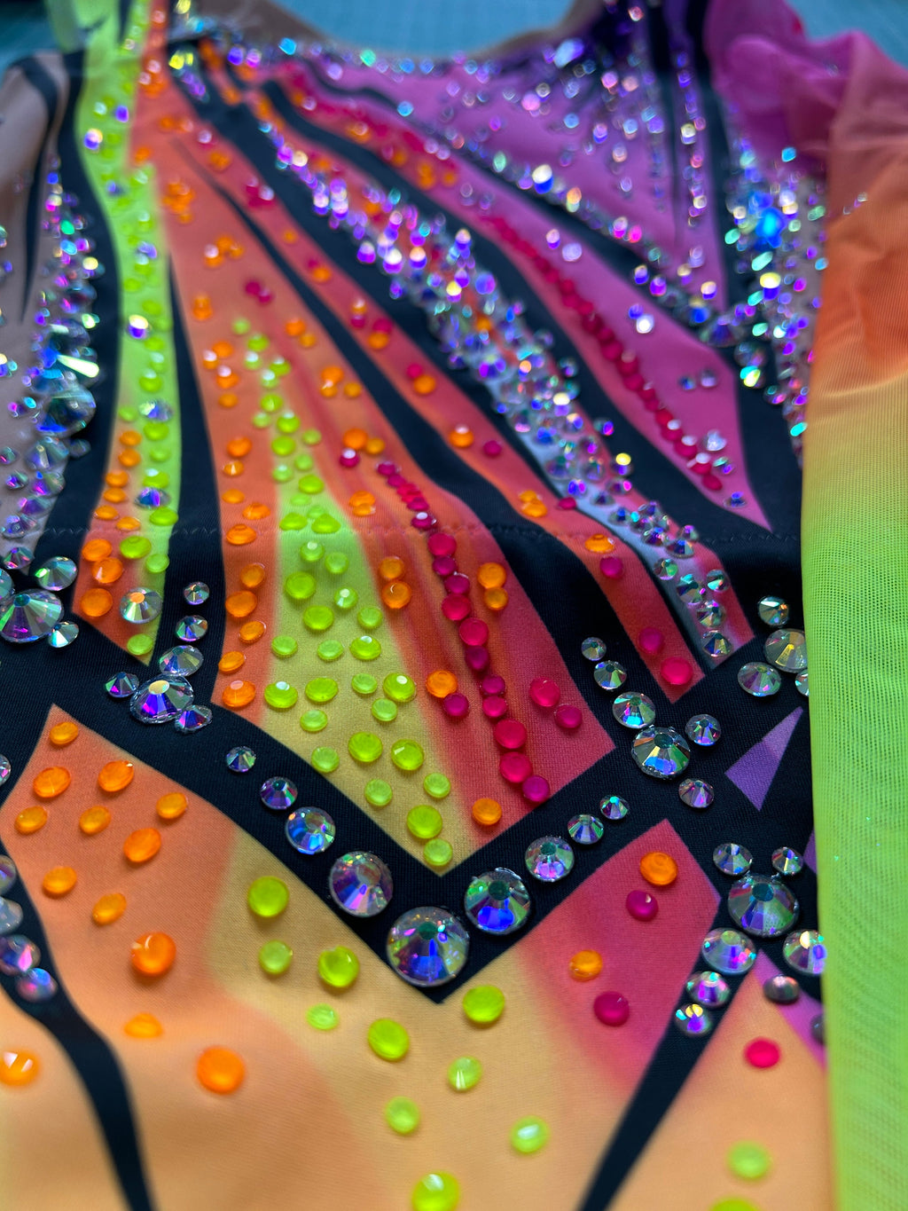 Dance Leotard LILY – Fuchsia Pink, Neon Yellow, Orange, Lime Green and Black – Girls/Women – Customizable with Rhinestones