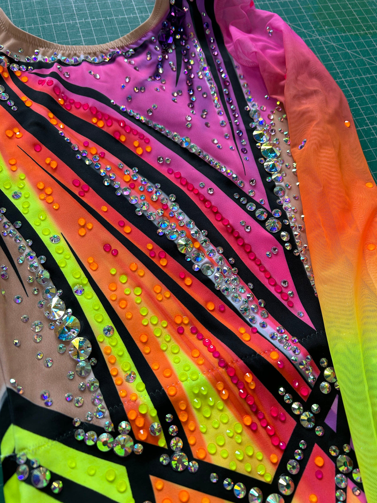 Dance Leotard LILY – Fuchsia Pink, Neon Yellow, Orange, Lime Green and Black – Girls/Women – Customizable with Rhinestones