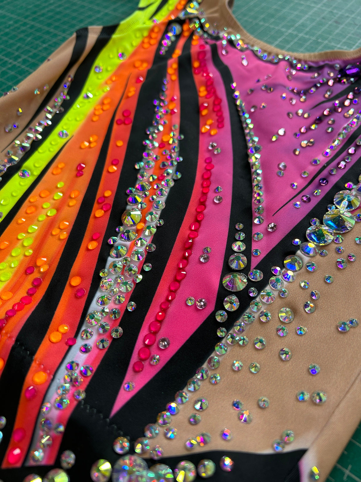 Dance Leotard LILY – Fuchsia Pink, Neon Yellow, Orange, Lime Green and Black – Girls/Women – Customizable with Rhinestones