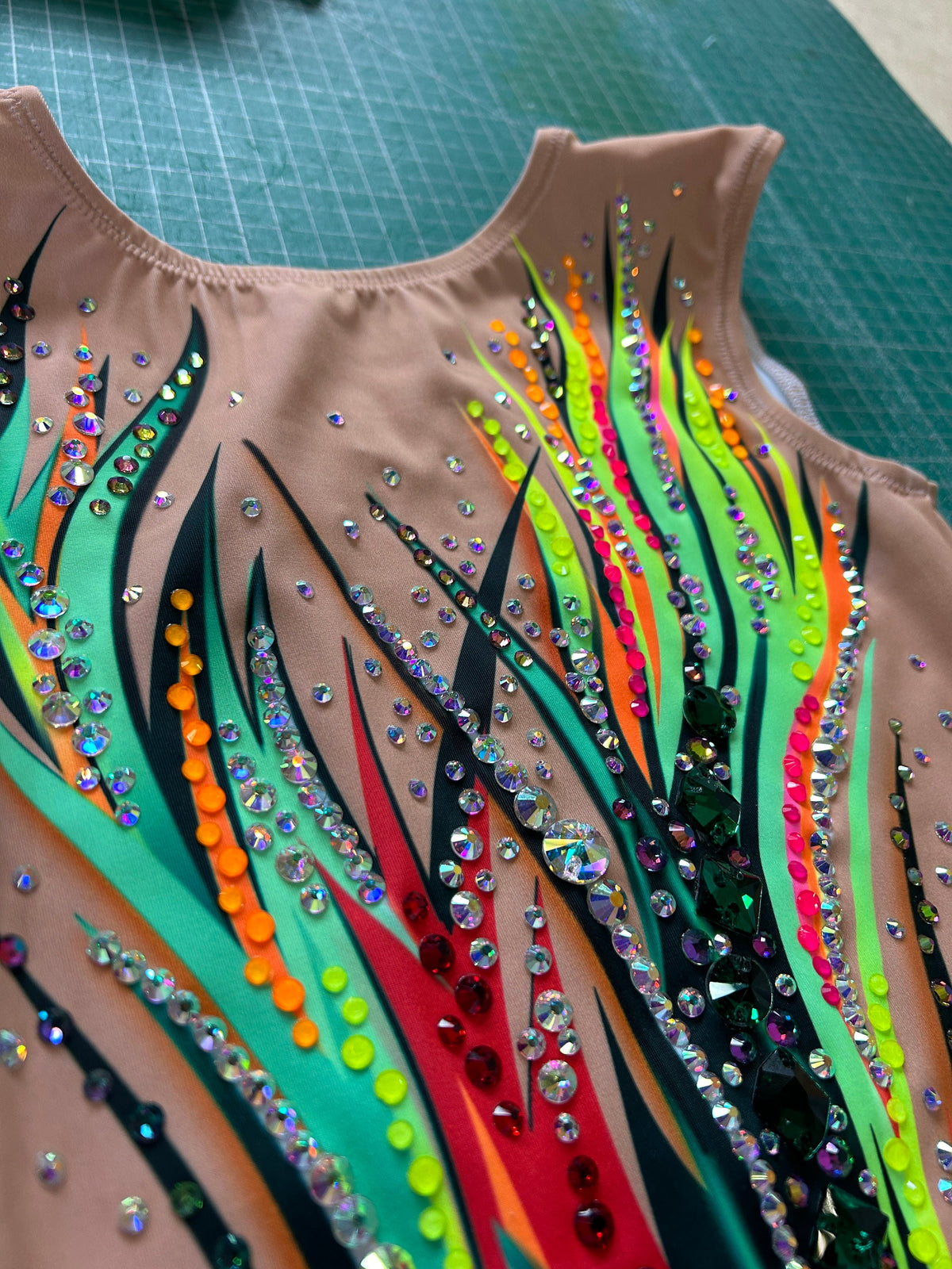 Ballet & Dance Leotard CIRCA – Neon Multicolour Green and Yellow on Black – Girls & Women with Rhinestones