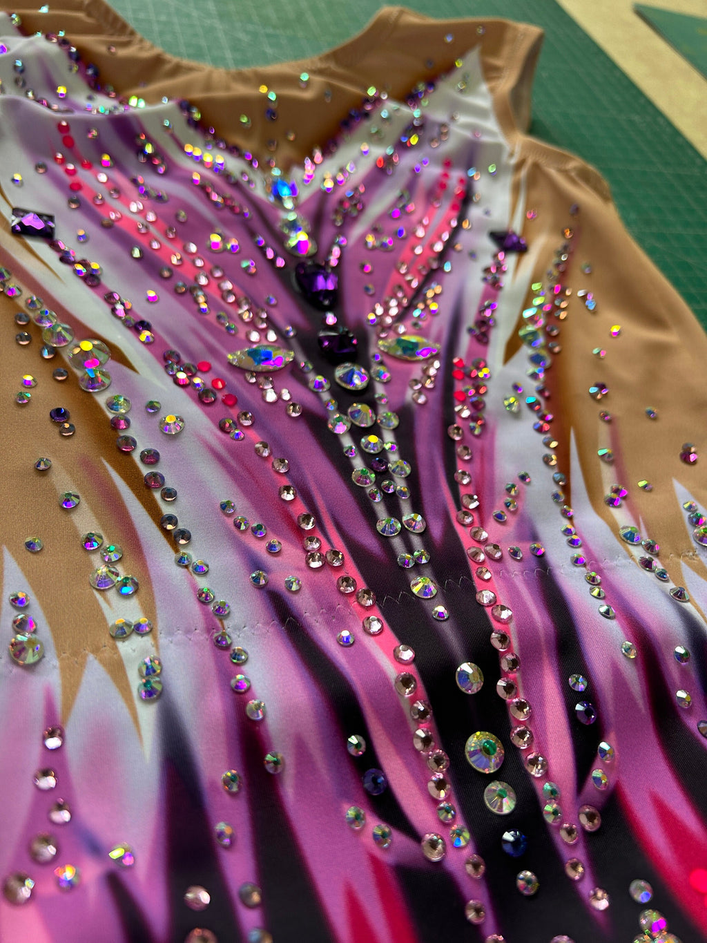 Figure Skating Leotard GLOW – Fuchsia Pink, Lilac and White – Girls & Women, Sleeveless, Customizable with Rhinestones