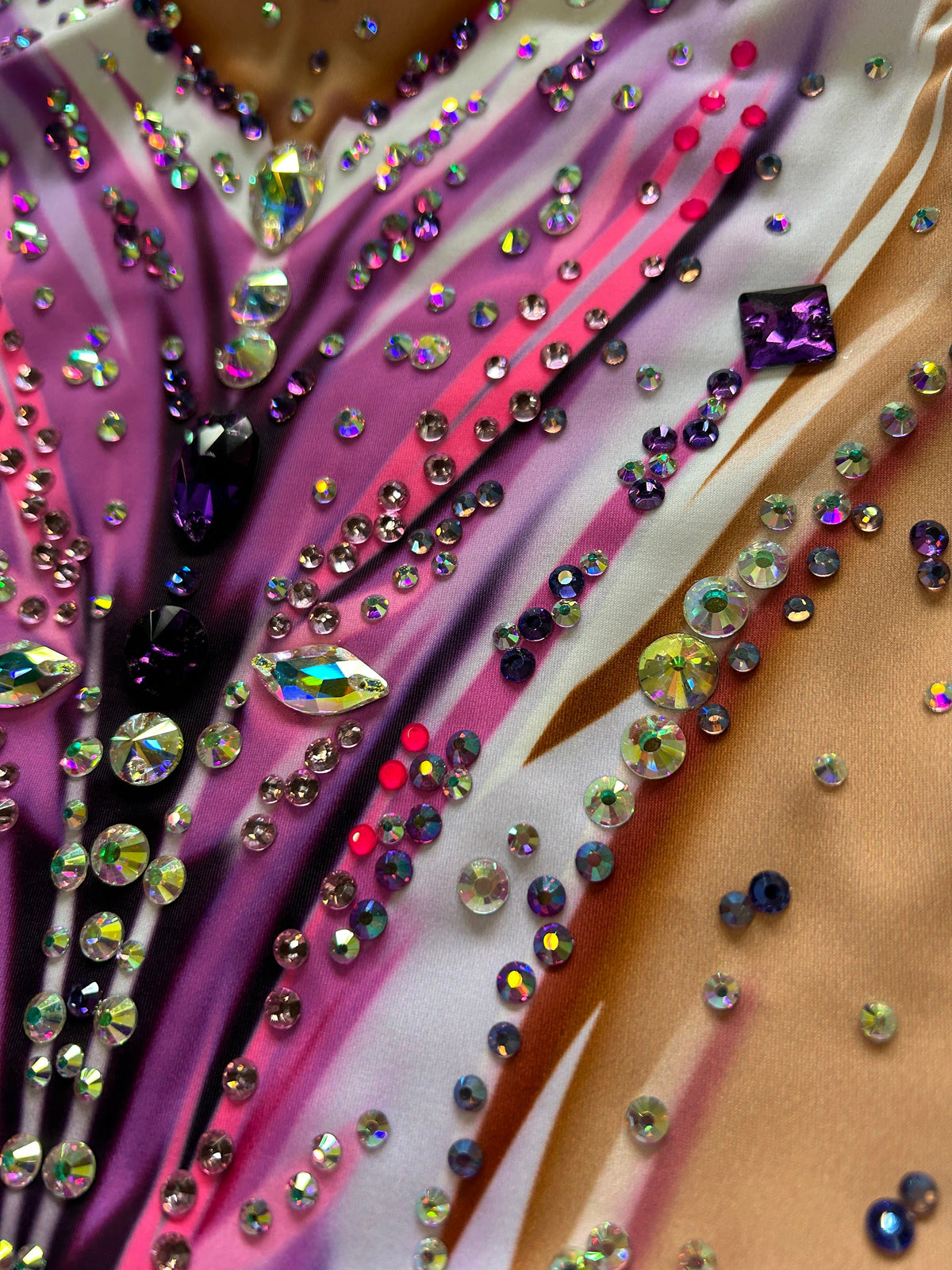 Figure Skating Leotard GLOW – Fuchsia Pink, Lilac and White – Girls & Women, Sleeveless, Customizable with Rhinestones