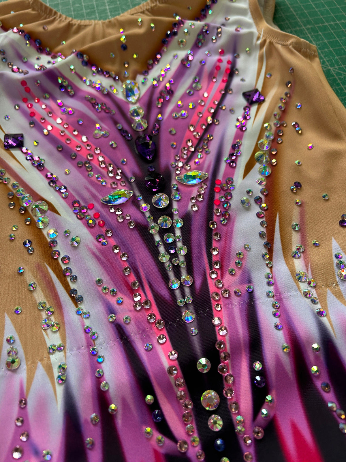 Figure Skating Leotard GLOW – Fuchsia Pink, Lilac and White – Girls & Women, Sleeveless, Customizable with Rhinestones