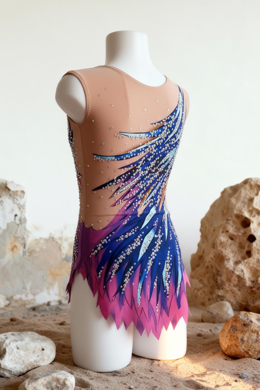 Skating Leotard IRIS – Fuchsia Pink, Purple, Blue and Turquoise – Girls/Women – Customizable with Rhinestones