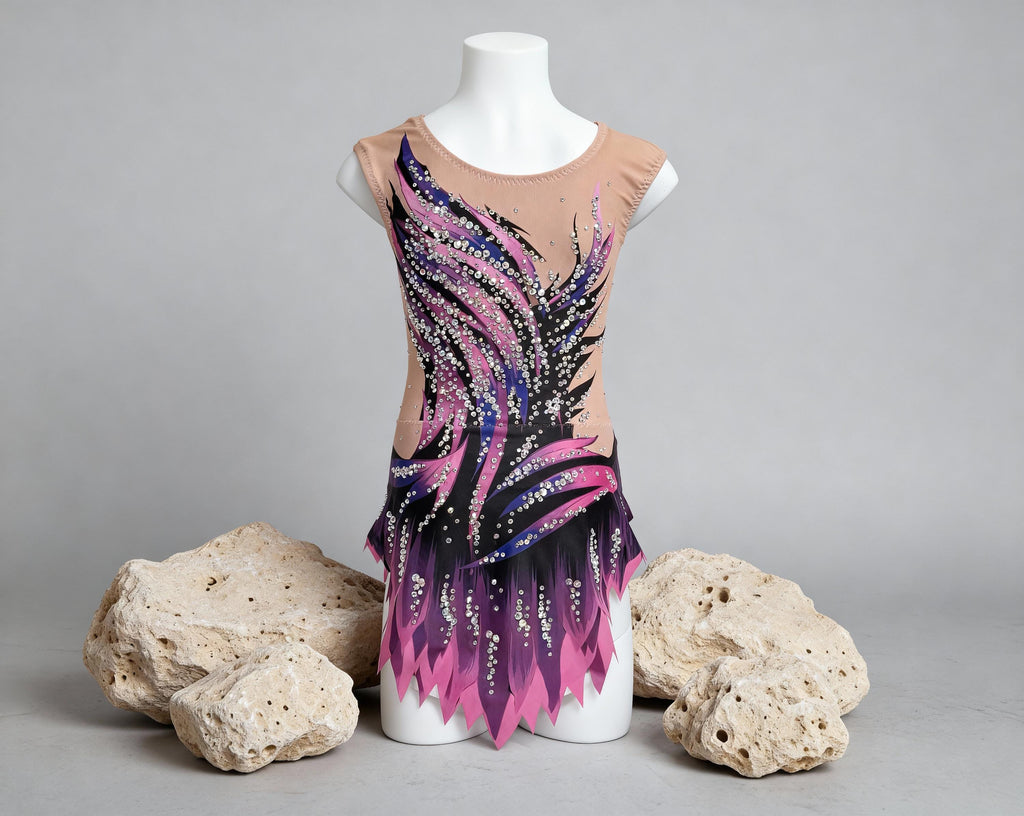 Ballet Leotard VIOLETA – Pink, Lilac, Purple and Black – Girls/Women Sleeveless Customizable with Rhinestones