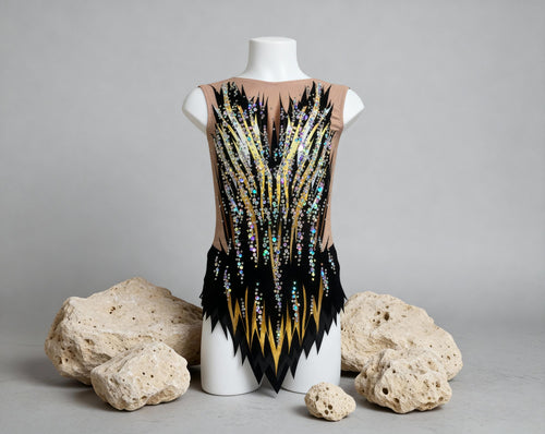 Ballet Leotard NOIR DORÉ – Black and Gold – Girls/Women Sleeveless Customizable with Rhinestones
