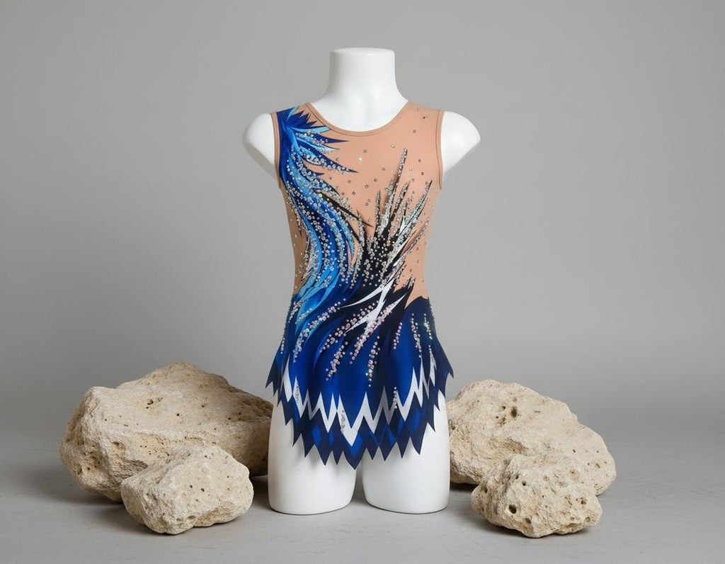 Skating Leotard ORBIT – Blue, Light Blue and White – Girls/Women – Customizable with Rhinestones
