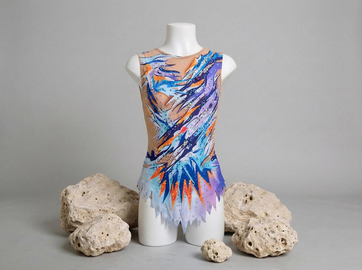 Skating Leotard ZIP – Blue, Lilac and Orange – Girls & Women – Customizable with Rhinestones