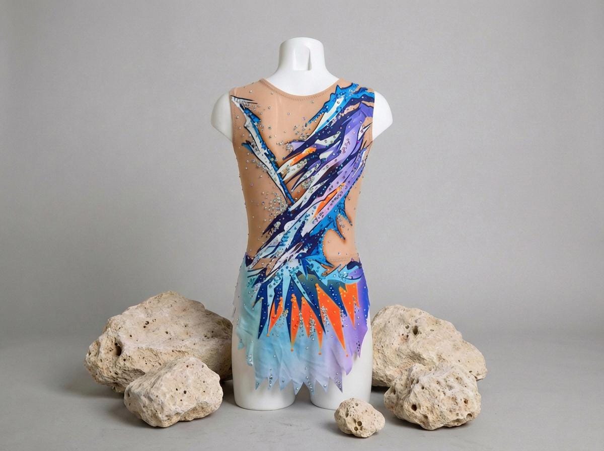 Skating Leotard ZIP – Blue, Lilac and Orange – Girls & Women – Customizable with Rhinestones