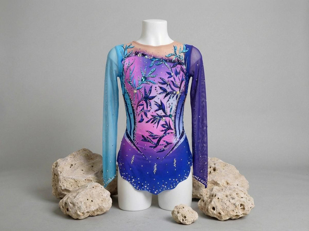 Skating Leotard DAISY – Lilac, Purple, Pink and Turquoise – Girls/Women – Customizable with Rhinestones