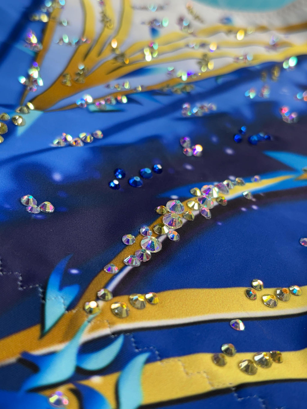 Skating Leotard ATLANTA – Navy Blue, Turquoise and Gold – Girls/Women Customizable with Rhinestones