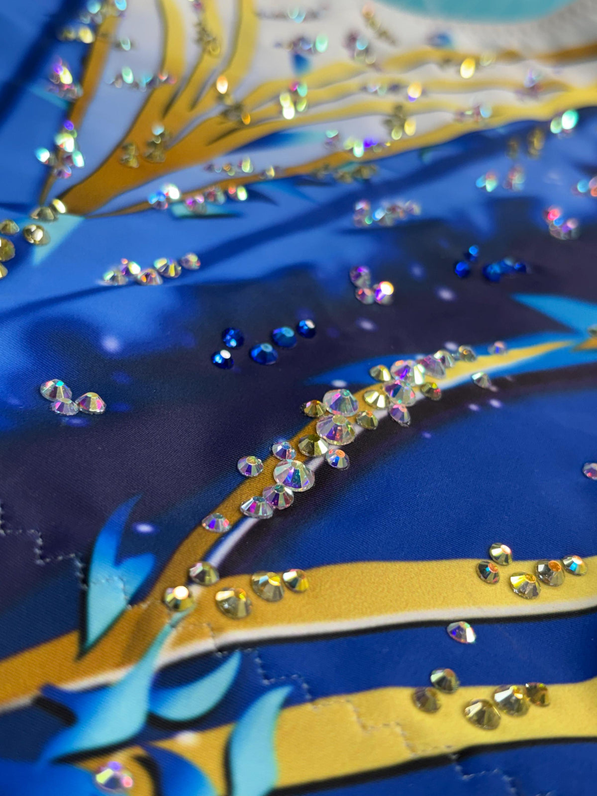 Skating Leotard ATLANTA – Navy Blue, Turquoise and Gold – Girls/Women Customizable with Rhinestones