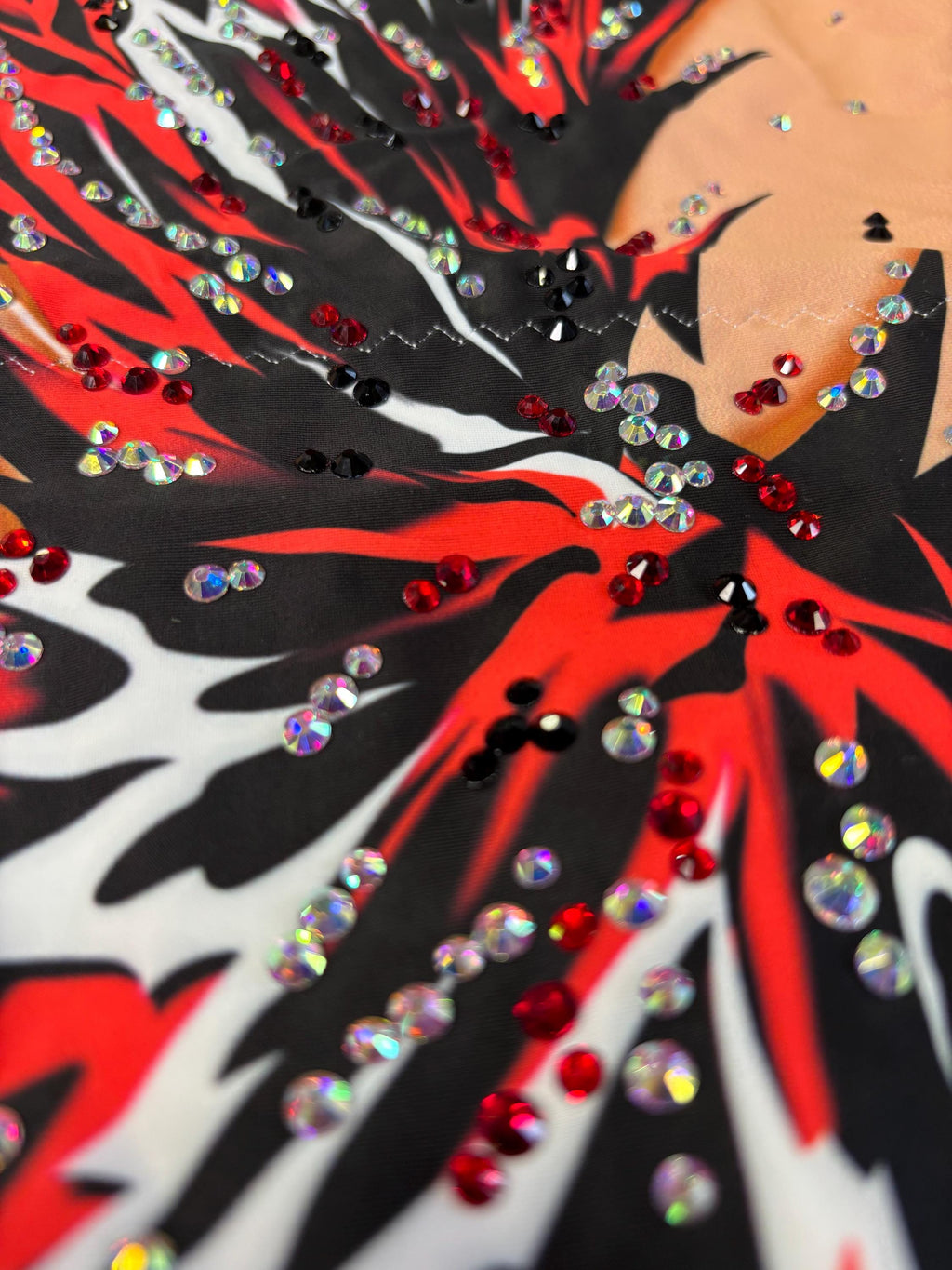 Rhythmic Leotard VOLCANO – Red, Black and White – Girls & Women – Customizable with Rhinestones