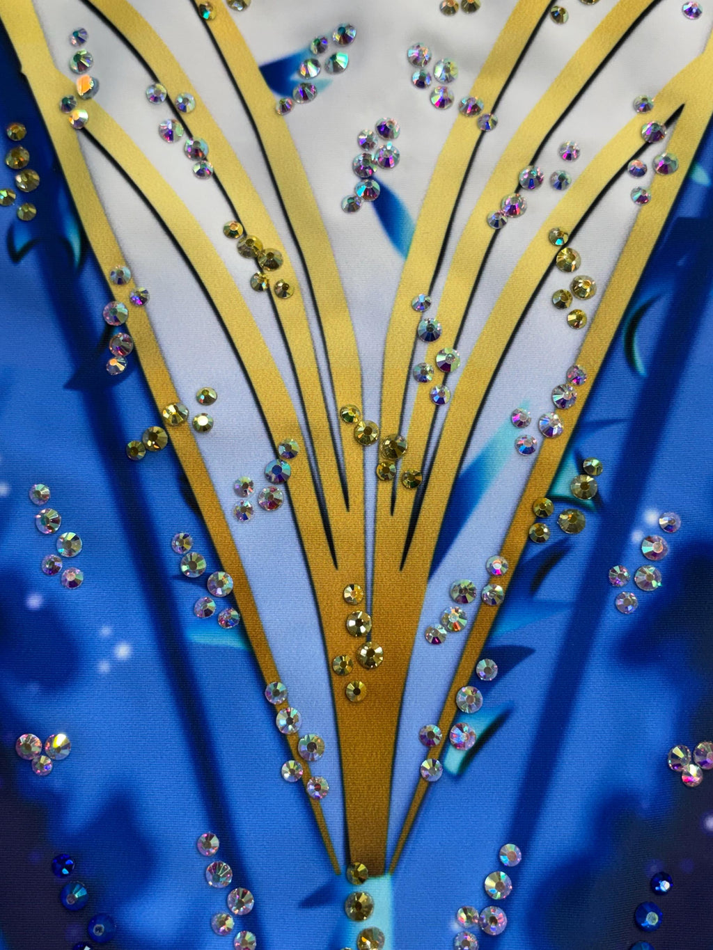 Skating Leotard ATLANTA – Navy Blue, Turquoise and Gold – Girls/Women Customizable with Rhinestones