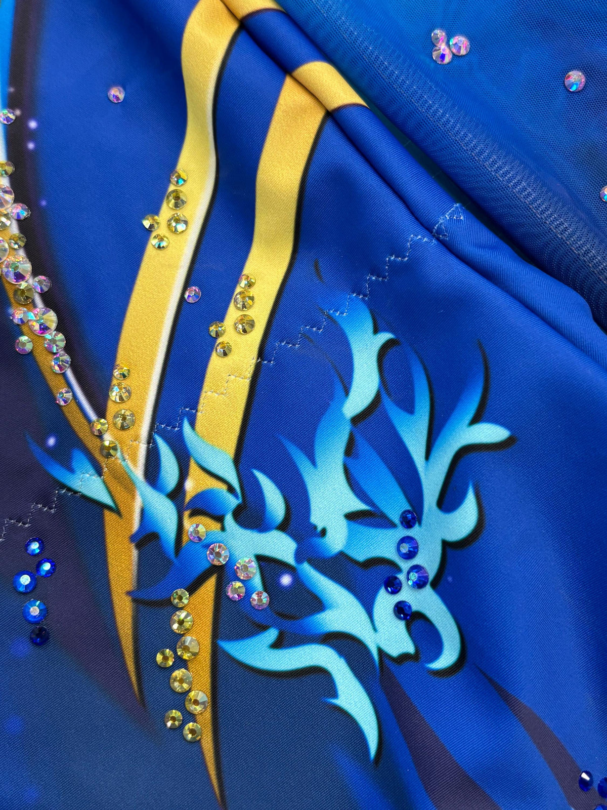 Skating Leotard ATLANTA – Navy Blue, Turquoise and Gold – Girls/Women Customizable with Rhinestones