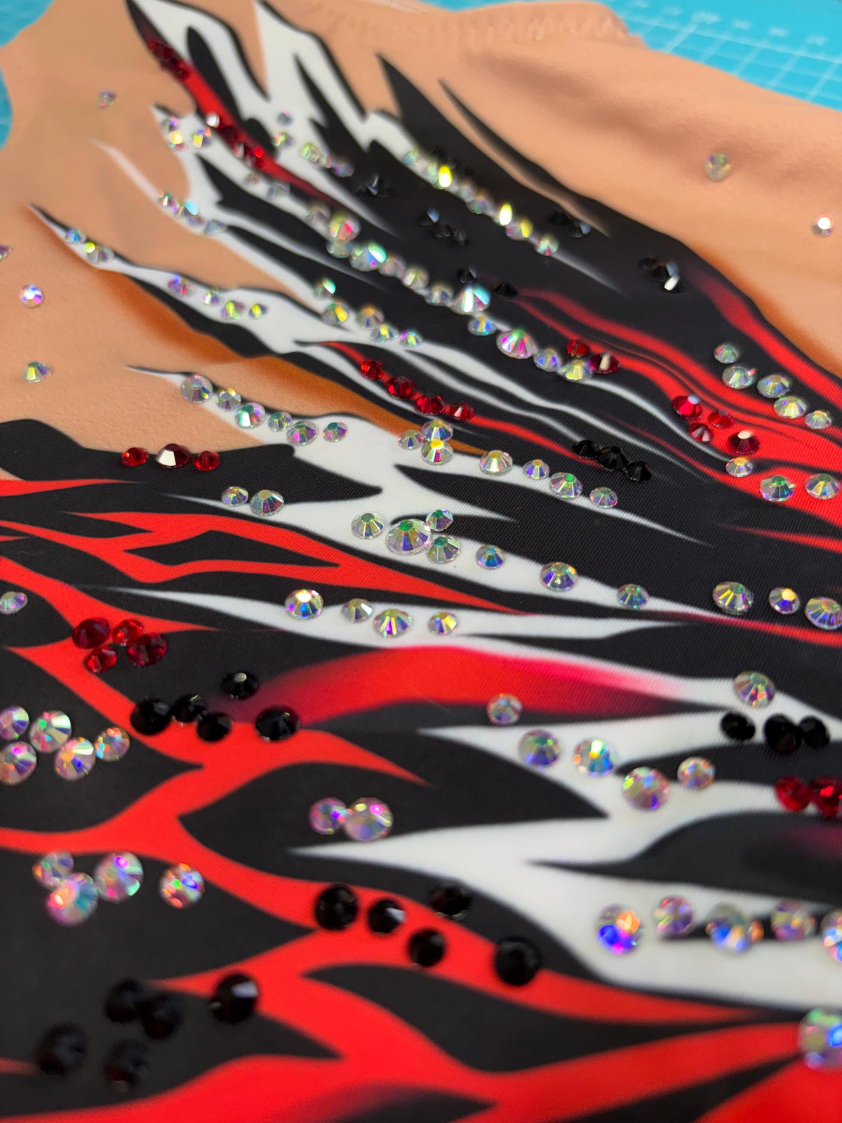 Rhythmic Leotard VOLCANO – Red, Black and White – Girls & Women – Customizable with Rhinestones