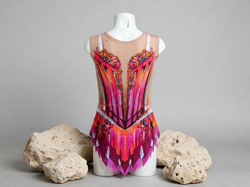 Ballet Leotard GARDENIA – Red, Fuchsia Pink, Orange and Purple – Girls & Women – Customizable with Rhinestones