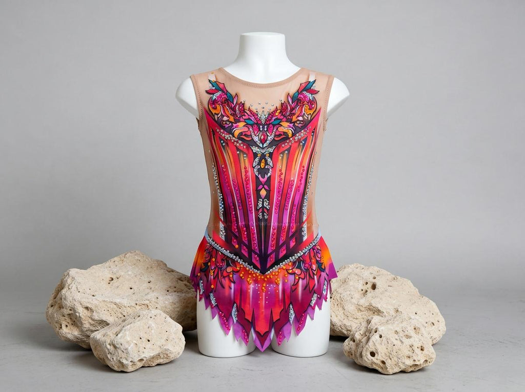 Ballet Leotard GARDENIA – Red, Fuchsia Pink, Orange and Purple – Girls & Women – Customizable with Rhinestones